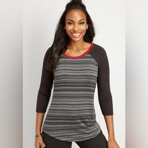 Maurices 24/7 baseball tee Black and Gray Long Sleeve Top with Red Trim